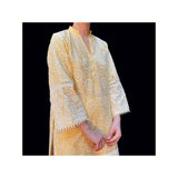Zardi- Embossed Cotton Kurti With Lace – Yellow – ZK83