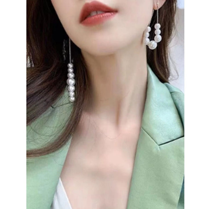 Shein- Fashion Jewellery Natural Fresh Water White Pearl Drop Dangle Earrings For Women