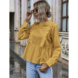 Shein- Floral Embroidered Ruffled Babydoll Top- Mustard Yellow