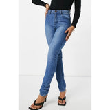 Asos Design- Femme Luxe Straight Leg Jean With Distressed Bum Detail in Mid Wash