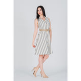 Montivo Black Striped Belted Linen Dress