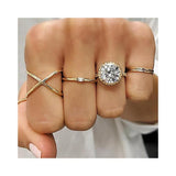 Jolly Chic- 5 Pieces Womens Fashion Rings Retro Gold Engagement Bride Zircon Circular Water Drill Ring Set