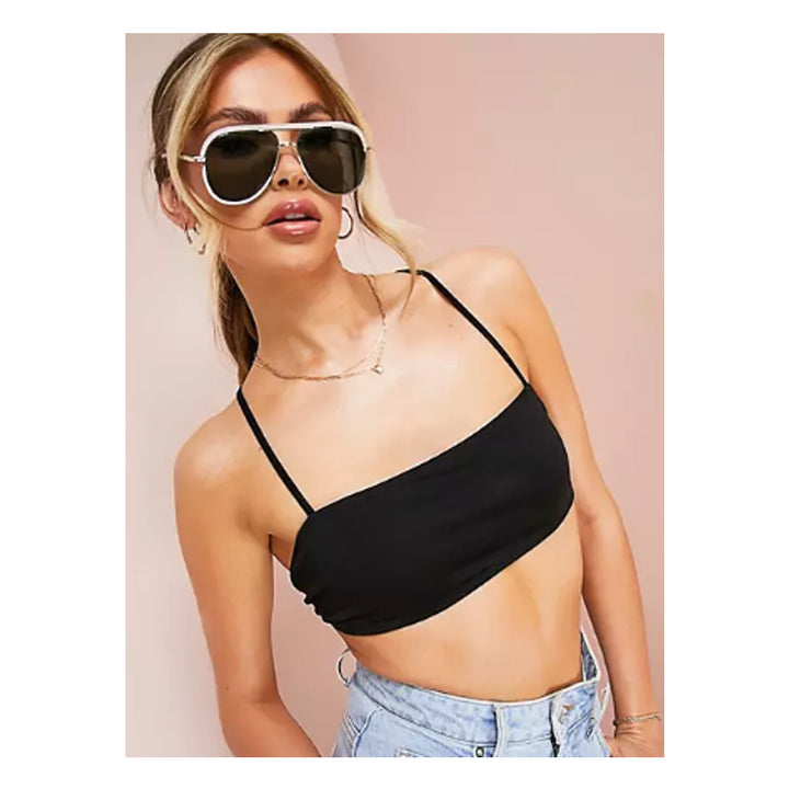 Asos- Luxe Minimal Bandeau Tie Back Crop Top In Black