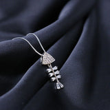 Mumuso- Fish Skeleton Zircon Necklace- Silver