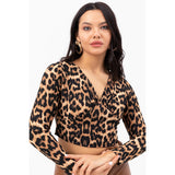 Montivo Animal Print Double Breasted Crop Blouse
