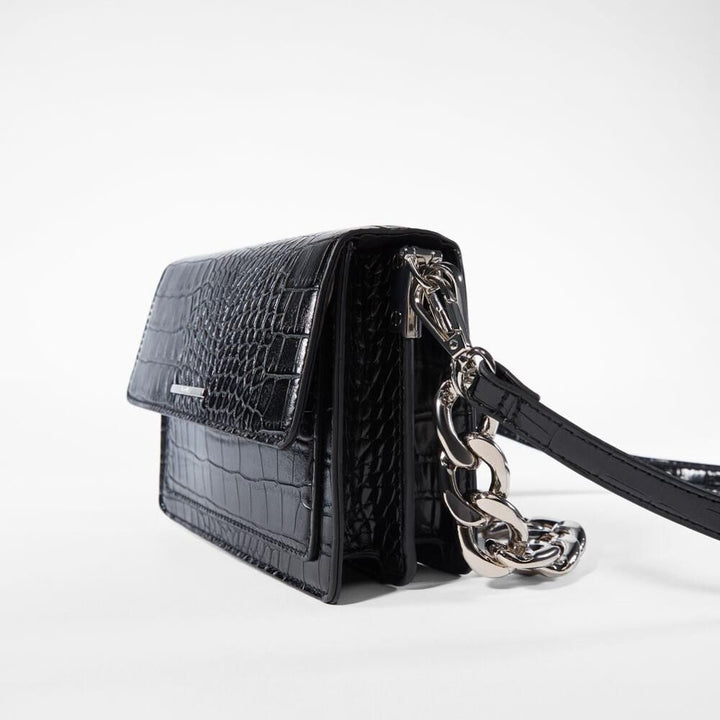 Bershka- Mock croc clutch bag - Black