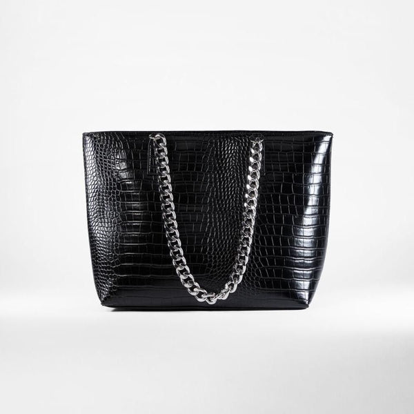 Bershka- Mock croc chain tote bag - Black