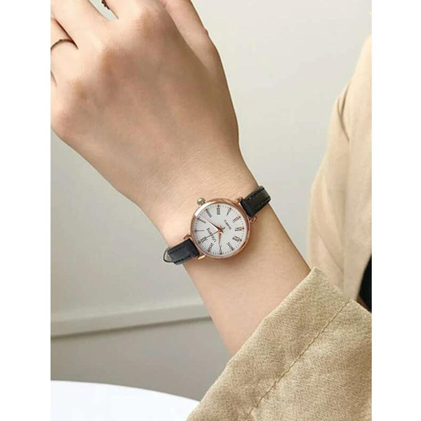 Shein- Simple Round Pointer Quartz Watch- Case - Rose Gold