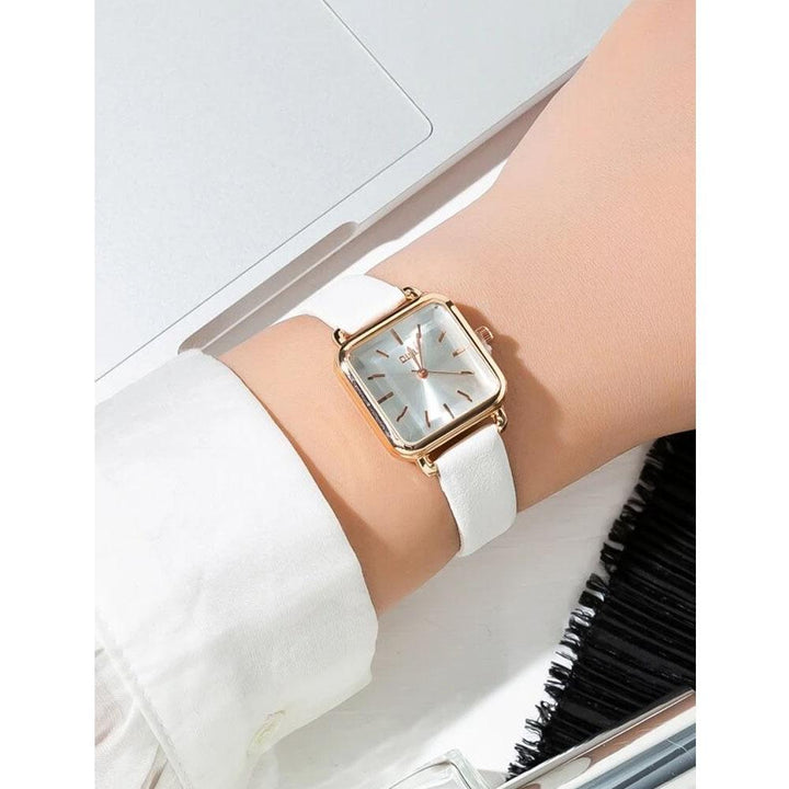 Shein- Square Pointer Quartz Watch- White