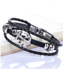 Dama Rusa- Black Retro Leather & Alloy Woven Anchor Charm Bracelet- TM-MB-13