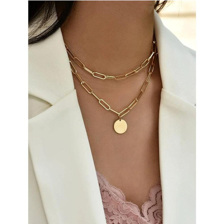 Shein- Round Charm Layered Necklace- Gold