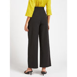 Max Fashion- Black Wide Fit Solid Mid-Rise Pants with Pocket Detail and Belt Loops