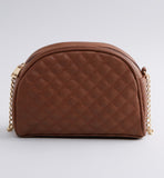 Max Fashion- Brown Quilted Crossbody Bag with Zip Closure