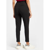 Max Fashion- Black Solid Mid-Rise Crepe Pants with Button Closure