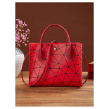 Shein- Geometric Pattern Snap Button Satchel Bag - Red