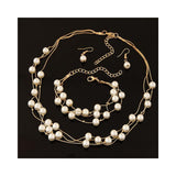 Jolly Chic- 4 Pieces Womens Pearl Multilayer Necklace Earrings Bracelet Set