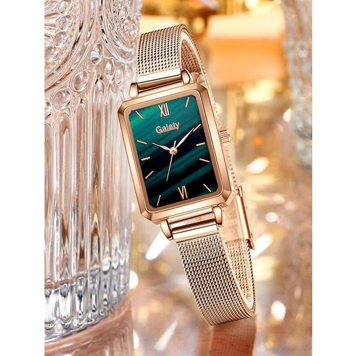 Shein- 1pc Mesh Strap Rectangle Quartz Watch & 1pc Bracelet