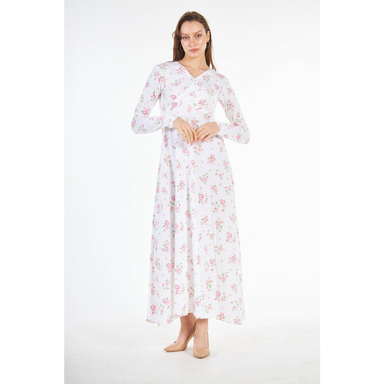 Montivo - White Double Breasted Floral Long Dress