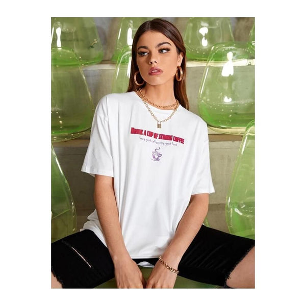 Shein- Drop Shoulder Slogan Graphic Tee