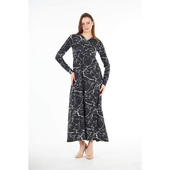Montivo - Black Printed Double Breasted Long Dress