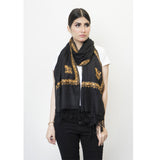 Pashmina Store with Resham Embroidered Border Black