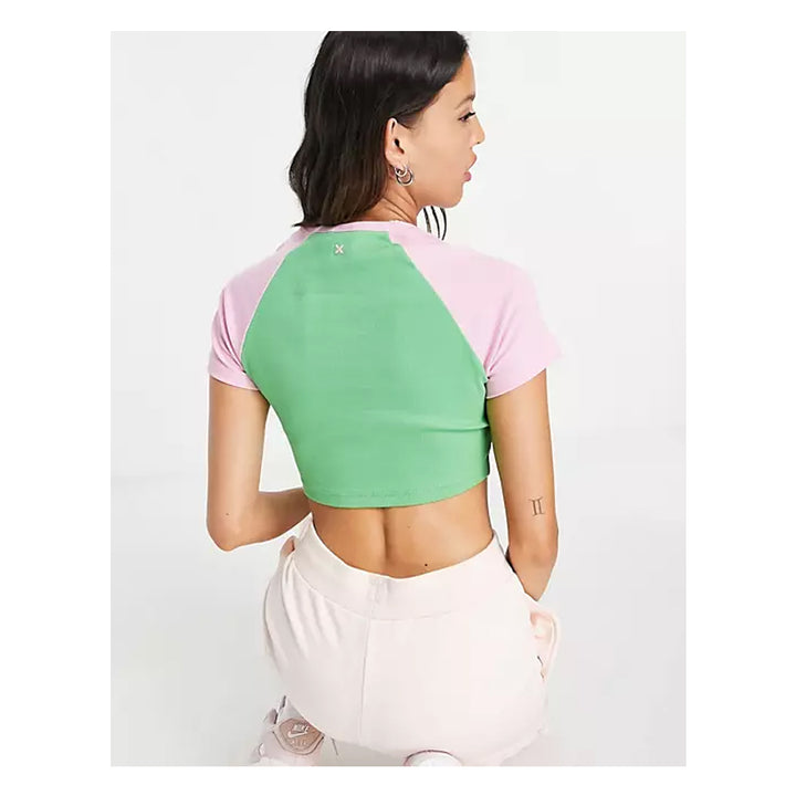 Asos- Collusion Raglan Rib Fitted Short Sleeve T-Shirt In Pink & Green