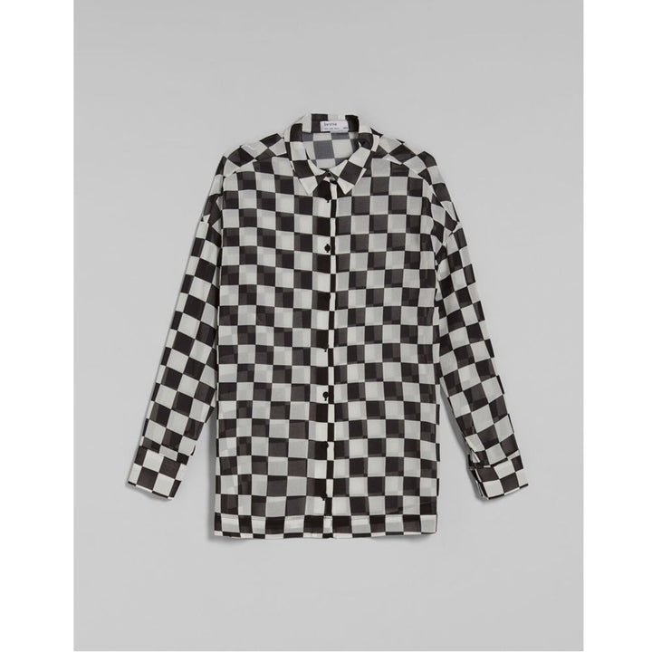 Bershka- Long-sleeved chiffon-effect shirt with check print