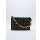 Zara- Quilted Shoulder Bag With Chain- Black