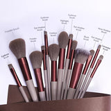 The Original Brush 13 Pcs Make up Brushes Set Coffe Brown WITH Pouch