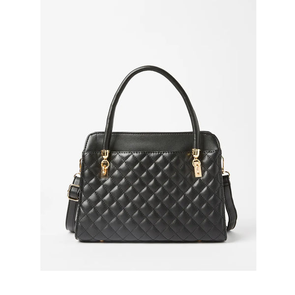 Aila- Quilted Pattern Satchel Bag Black