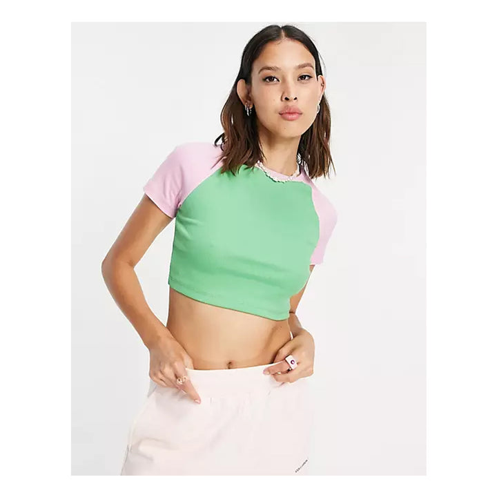 Asos- Collusion Raglan Rib Fitted Short Sleeve T-Shirt In Pink & Green