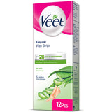 Veet Easy Gel Wax Strips for Body and Legs Dry Skin with Aloe Vera and Green Tea Scent 12 Wax Strips