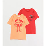 Lefties- Men 2 Pack Printed T-Shirts- Fluor Orange