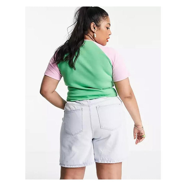 Asos- Collusion Plus Raglan Rib Shrunken Short Sleeve T-Shirt In Pink & Green