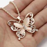 Dama Rusa- Rose Gold Opal Butterfly Pendant Exquisite Necklace for Women- Female Fashion Jewelry