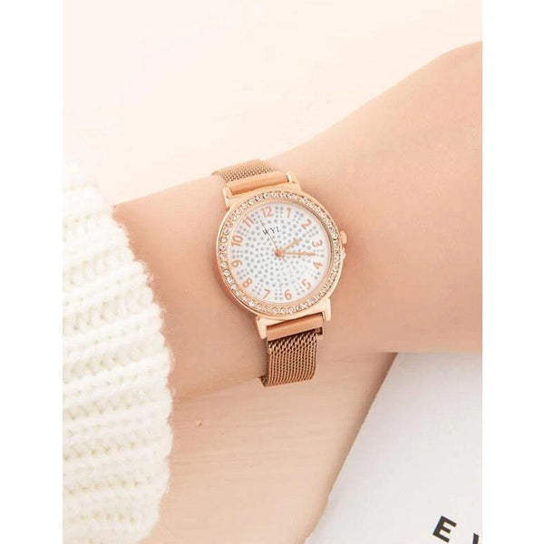 Shein- Rhinestone Decor Mesh Strap Quartz Watch