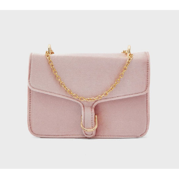 Ella- Faux Suede Chain Strap Bag- Pink