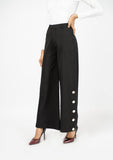 Nine90nine- Wide Leg Side Slit Pant (Metal Button) - Black