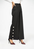 Nine90nine- Wide Leg Side Slit Pant (Metal Button) - Black