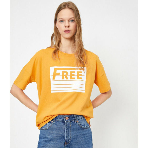 Koton- Letter Printed T-Shirt - Mustard