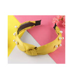 Beauty Tools- Trendy Pearl Headband Plain Silk Colors Cloth Hair Band Bezel For Women- Yellow