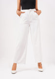 Nine90nine- High Rise Wide Leg Pant With Pocket - White