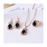 Jolly Chic- 4 Pieces Set Womens Whole Set Drop Shaped Earrings Necklace Adjustable Accessory - Black