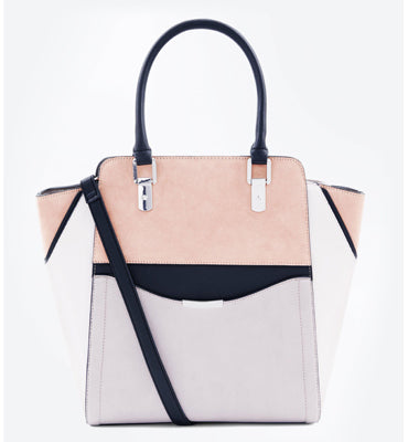 New Look- Leather Mink Color Block Structured Tote Bag