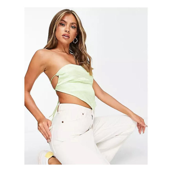 Asos- In The Style X Yasmin Chanel Satin Scarf Top In Green