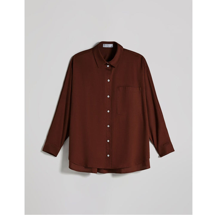 Bershka- Long-Sleeved Oversized Shirt with Pocket