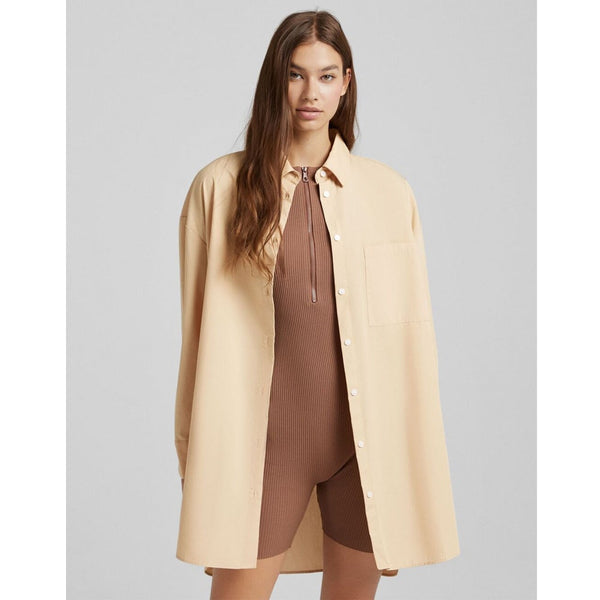 Bershka- Long-Sleeved Oversized Poplin Shirt