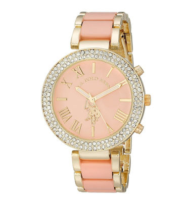 U.S. Polo Assn- Womens USC40063 Gold-Tone and Pink Bracelet Watch