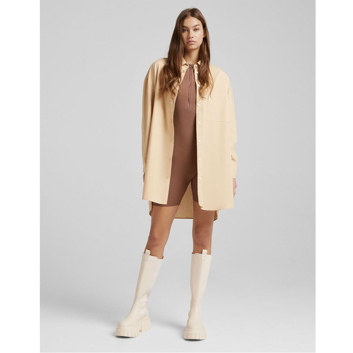 Bershka- Long-Sleeved Oversized Poplin Shirt