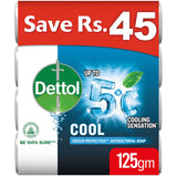 Dettol Antibacterial Soap Bar Effective Germ Protection Cool 125gm - Pack of 4